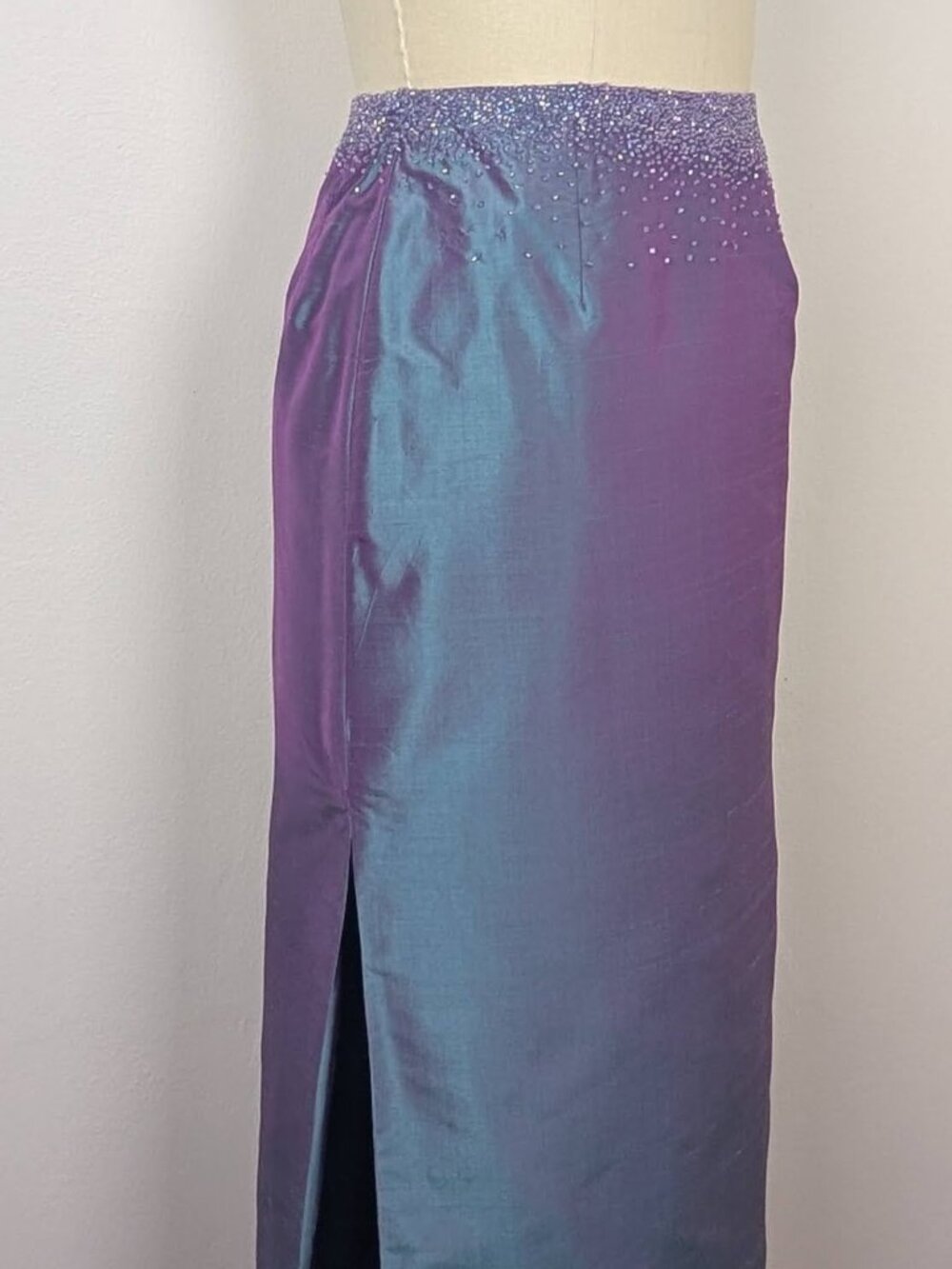 Y2K Silk Skirt Beaded Iridescent Prom Dress Special Occasion Skirt Jovani 10